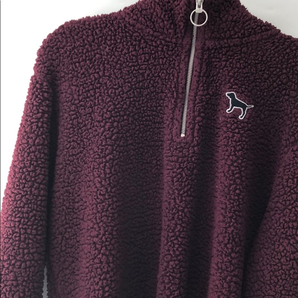🍷ONE DAY SALE🍷 VS PINK Maroon Sherpa Pullover - Picture 5 of 7